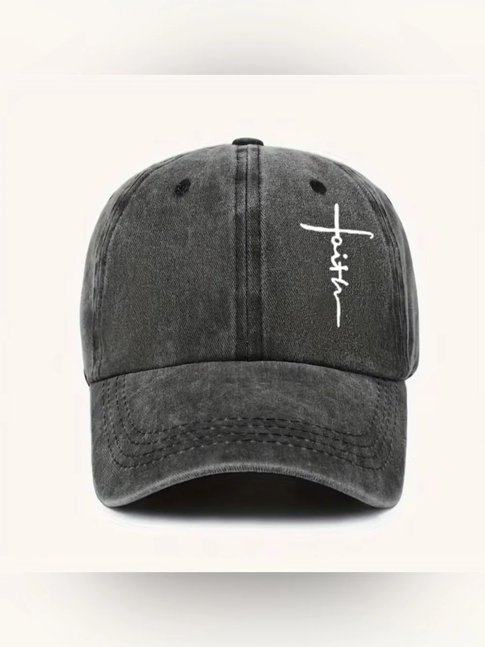 Faith Script Embroidered Baseball Cap - Black - Picture 3 of 3